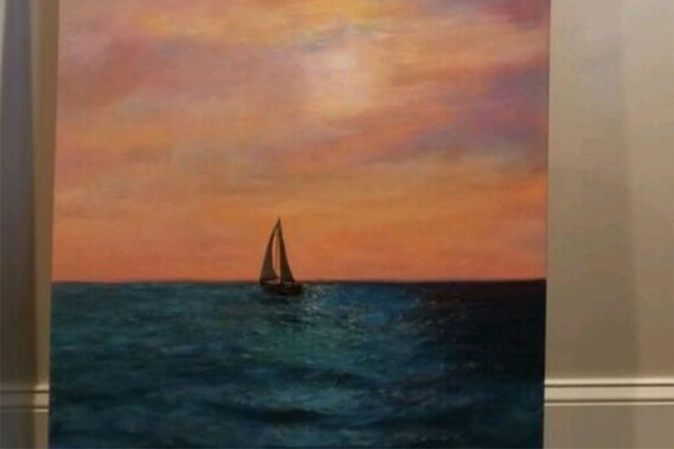 Painting on Canvas Art Acrylic Artwork Boat on the Ocean