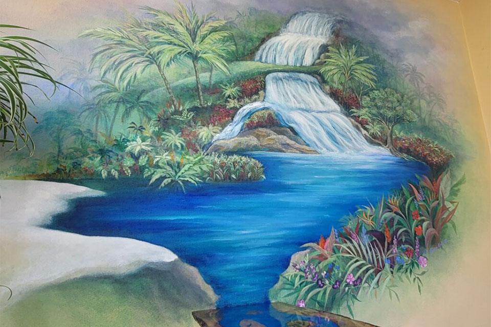 Beautiful nature and waterfall painting