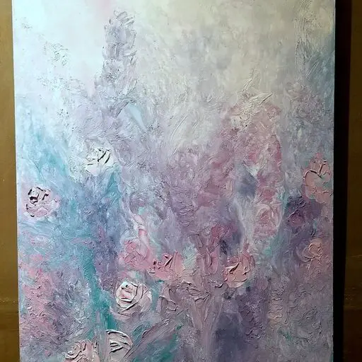 Blue and Pink Flowers Oil Painting