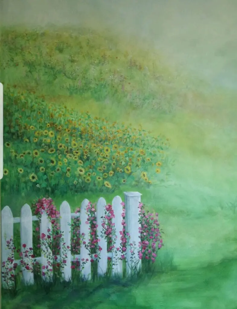 Beautiful green garden with fence painting